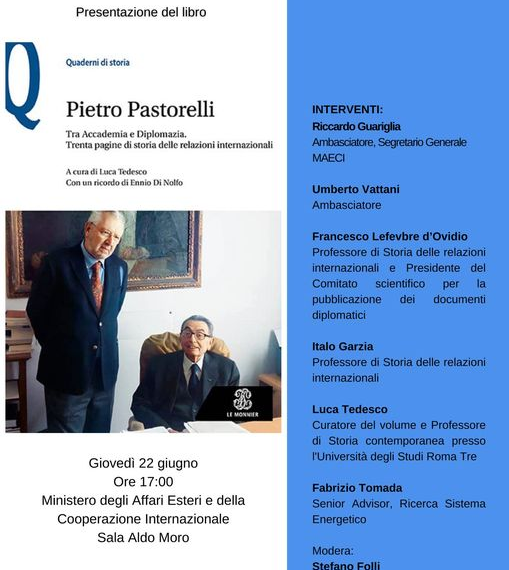 Giovedi alla Farnesina presentazione libro su Pietro Pastorelli