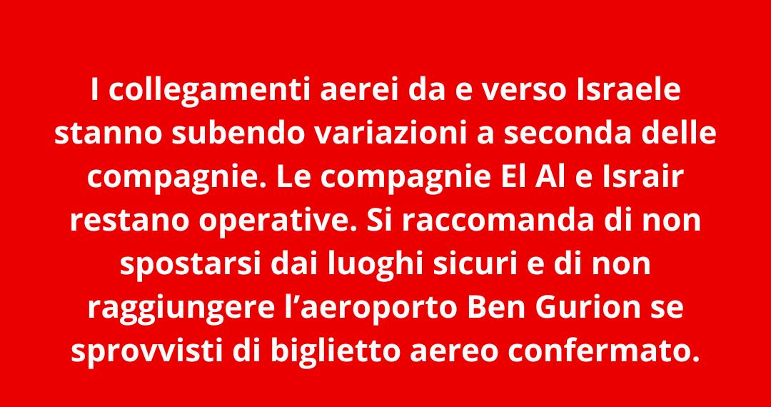 Nota della Farnesina per gli Italiani in Israele e nei Territori Palestinesi