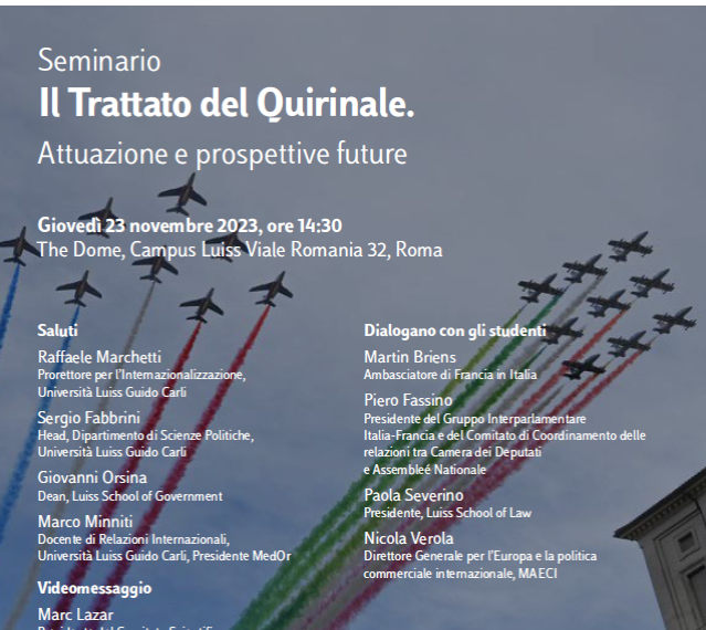 “Il Trattato del Quirinale”: l’Ambasciata di Francia organizza Seminario alla Luiss