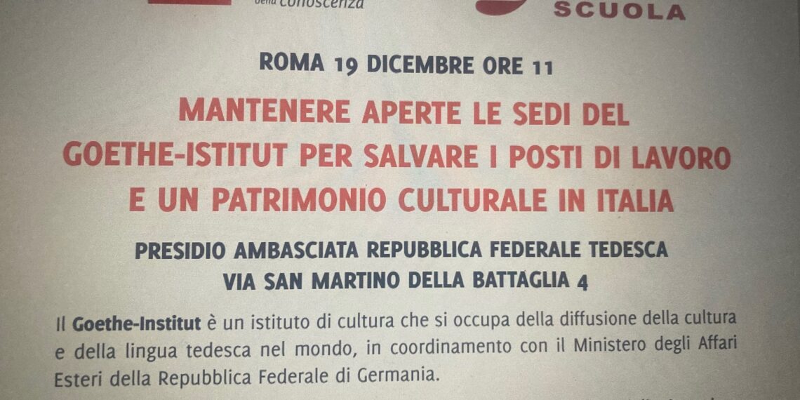 Goethe-Institut: proclamato lo stato di agitazione. Il 19 dicembre 2023 presidio davanti all’Ambasciata tedesca