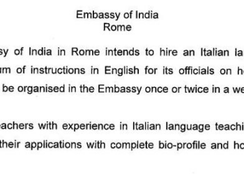 L’Ambasciata indiana assume un insegnante di lingua italiana