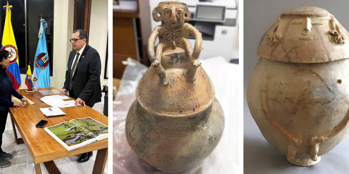 Colombia, due urne provenienti dalle aree archeologiche tornano in Patria sull’aereo presidenziale