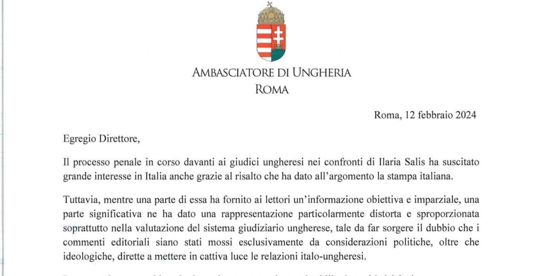 La lettera dell’Ambasciatore di Ungheria ai rappresentanti della stampa italiana sul caso Ilaria Salis
