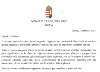 La lettera dell’Ambasciatore di Ungheria ai rappresentanti della stampa italiana sul caso Ilaria Salis