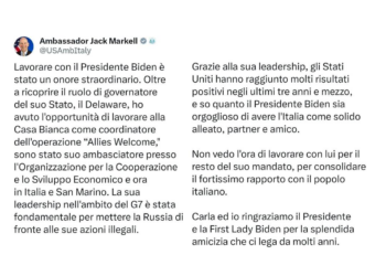 “Lavorare con il Presidente Biden è stato un onore straordinario”: Il messaggio dell’Ambasciatore USA Jack Markell