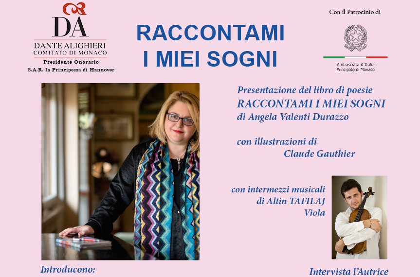 “Raccontami i Miei Sogni”, alla Dante Monaco Angela Valenti Durazzo presenta la sua ultima Raccolta Poetica