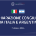 Dichiarazione congiunta tra Italia e Argentina: “La cooperazione tra i due Paesi è costante e costruttiva”