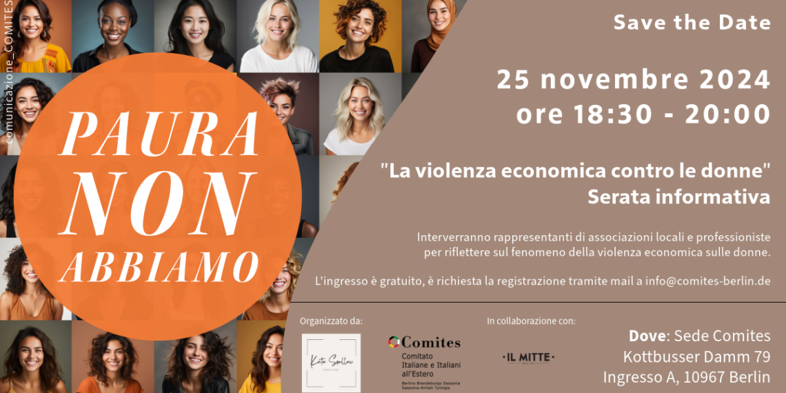 “Paura non abbiamo: la Violenza Economica contro le Donne”, il 25 serata informativa al Comites Berlino