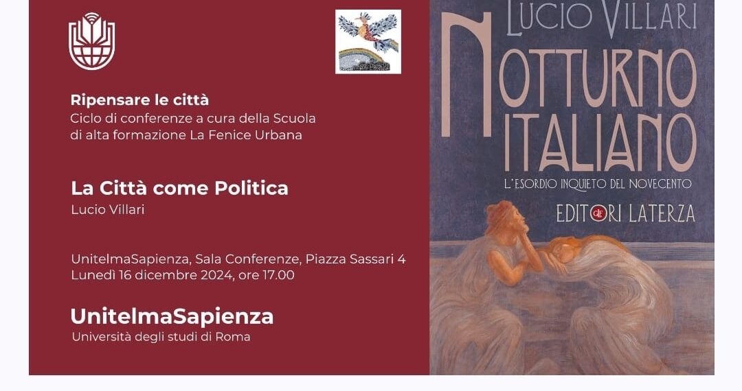 “La città come politica”, lunedì 16 dicembre lezione di Lucio Villari all’Università Unitelma Sapienza