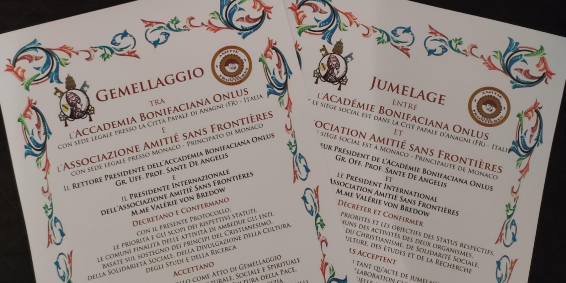 Tutto pronto per la firma del Gemellaggio tra l’Accademia Bonifacina e l’Associazione Amitié sans Frontières