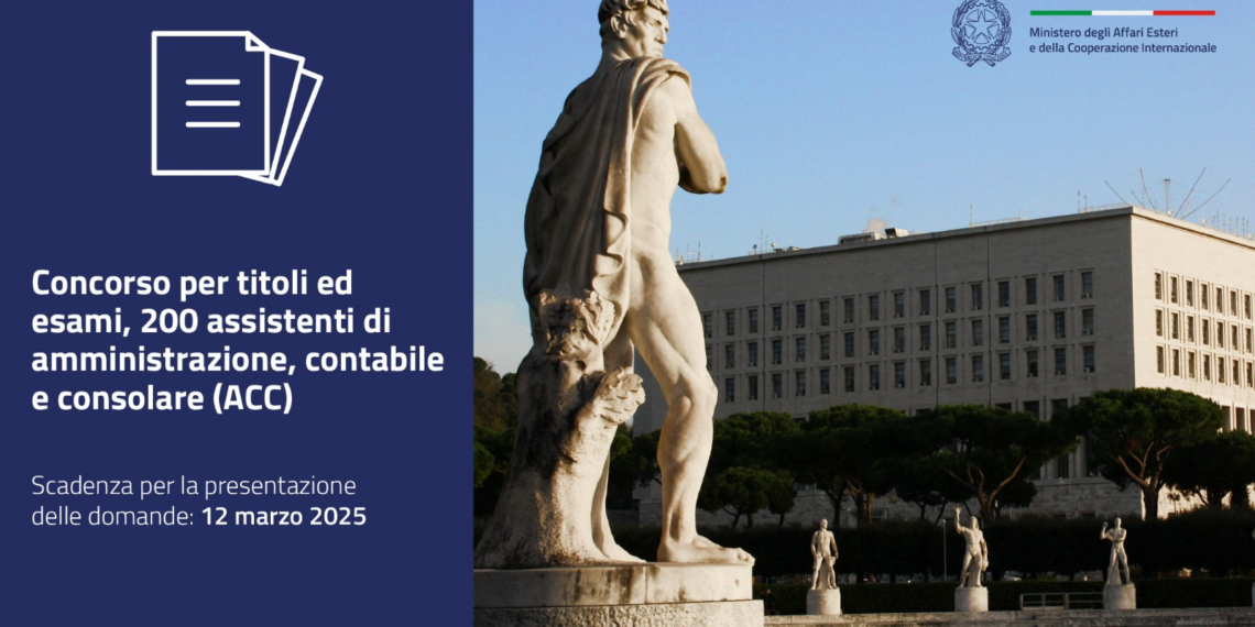 Bando di concorso per 200 posti nell’Area Assistenti di amministrazione, contabile e consolare