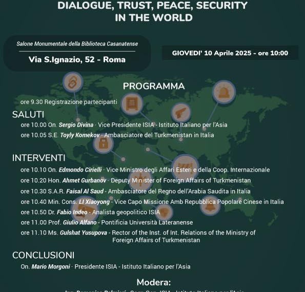 2025 Anno Internazionale della Pace: ISIA e Ambasciata del Turkmenistan organizzano Conferenza a Roma