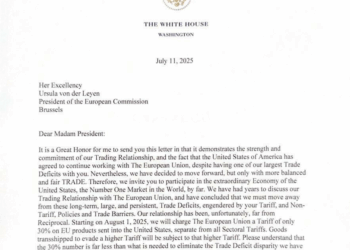Dazi al 30% dal 1° agosto, il testo integrale della lettera di Trump all’UE