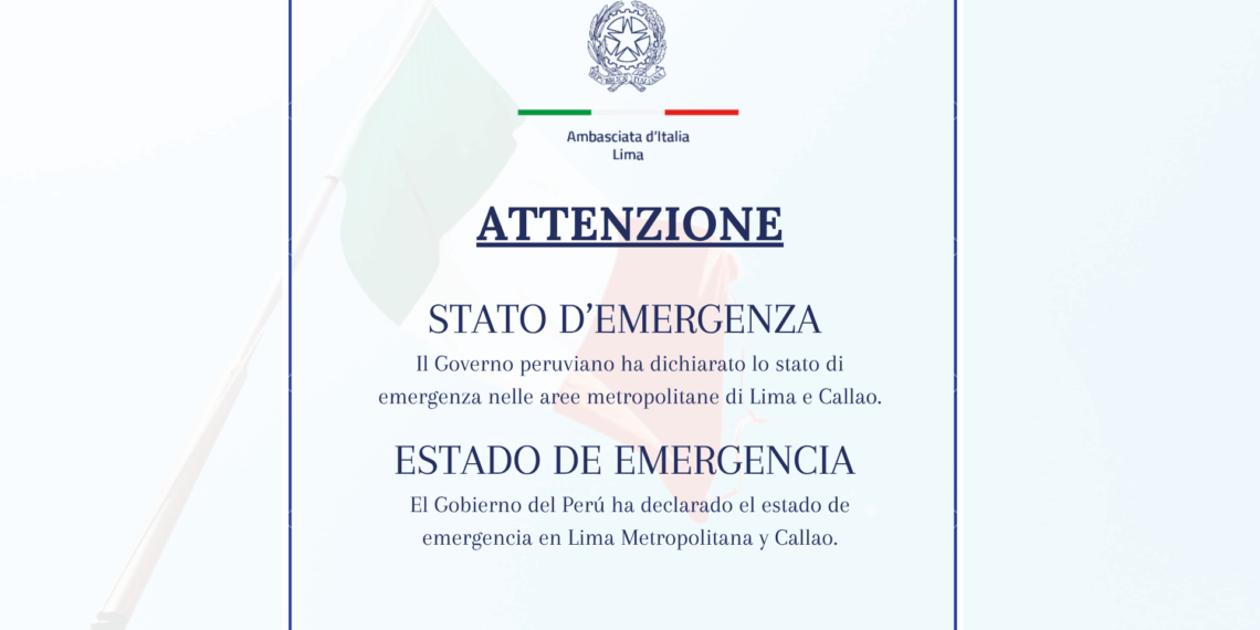 Stato di emergenza a Lima e Callao, l’Ambasciata d’Italia in Perù ai connazionali: “Fate attenzione”