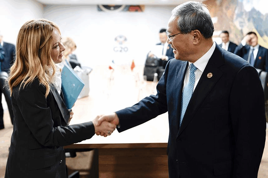 G20, il Presidente Meloni incontra il Primo Ministro cinese Li Qiang