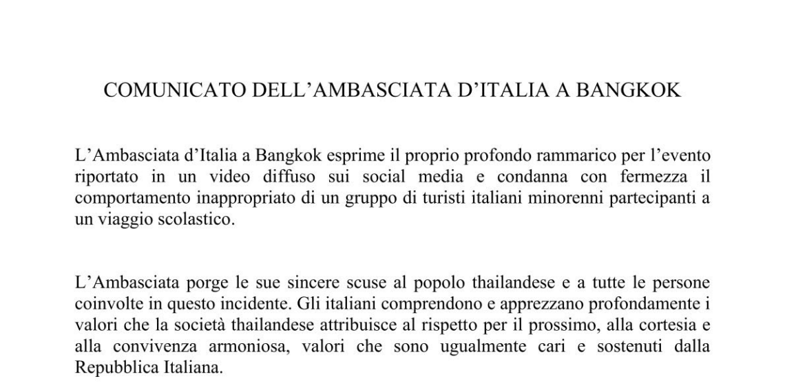 Bangkok, il video dei minorenni italiani sulla metro e le scuse immediate dell’Ambasciata d’Italia