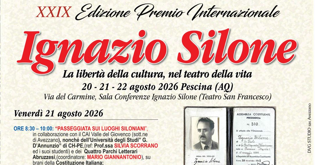 A Pescina la XXIX Edizione del Premio Internazionale Ignazio Silone