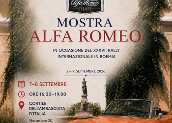 A Praga esposizione di Alfa Romeo in Ambasciata in occasione del Rally Internazionale in Boemia